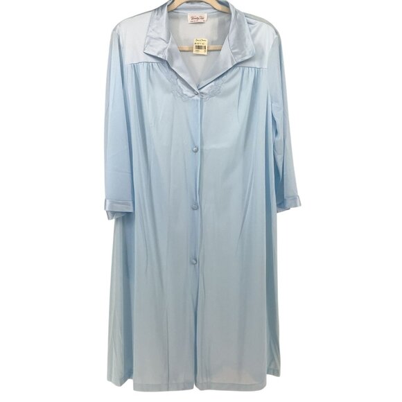 Vintage 60S/70S Vanity FairLight Blue Buttoned Robe Floral Collar Size L NWT - Picture 1 of 6